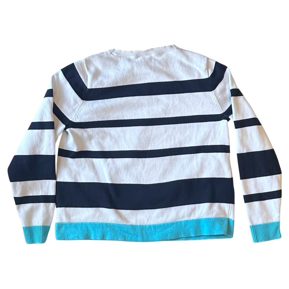 Liz Claiborne Striped Knit Crew Neck Sweater in Miami Blue Multi Women’s Large - Picture 3 of 5